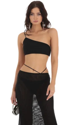 LUCY IN THE SKY Two-Piece Sets^Mesh One Shoulder Two Piece Set In Black