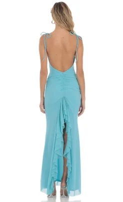 LUCY IN THE SKY Maxi Dresses^Mesh Open Back Maxi Dress In Aqua