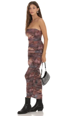 LUCY IN THE SKY Maxi Dresses^Mesh Print Dress In Purple Blush
