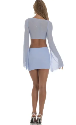 LUCY IN THE SKY Mini Dresses^Mesh Rhinestone Knot Dress In Blue