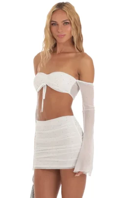 LUCY IN THE SKY Two-Piece Sets^Mesh Rhinestone Two Piece Set In White