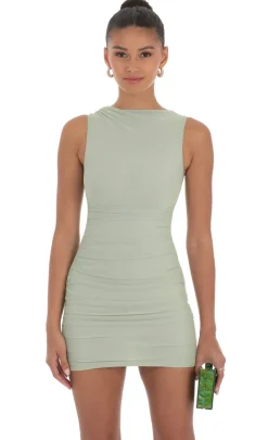 LUCY IN THE SKY Mini Dresses^Mesh Ruched Bodycon Dress In Sage Green