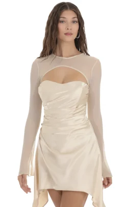 LUCY IN THE SKY Mini Dresses^Mesh Satin Cutout Dress In Champagne