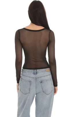 LUCY IN THE SKY Tops^Mesh Scoop Long Sleeve Top In Black