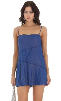 LUCY IN THE SKY Mini Dresses^Mesh Shimmer Patchwork Mesh Dress In Blue