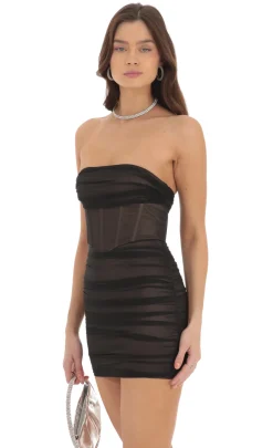 LUCY IN THE SKY Mini Dresses^Mesh Strapless Coset Dress In Black