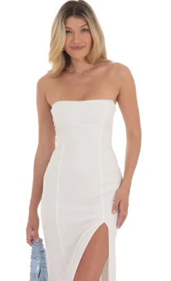 LUCY IN THE SKY Maxi Dresses^Mesh Strapless Maxi Dress In White