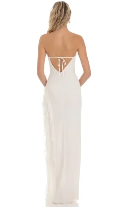 LUCY IN THE SKY Maxi Dresses^Mesh Strapless Triple Ruffle Maxi Dress In White