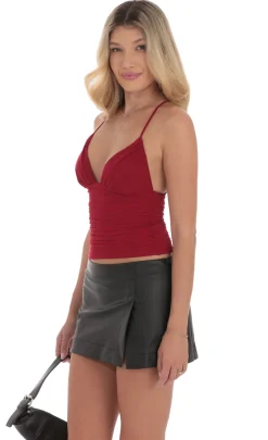 LUCY IN THE SKY Tops^Mesh V-Neck Top In Red
