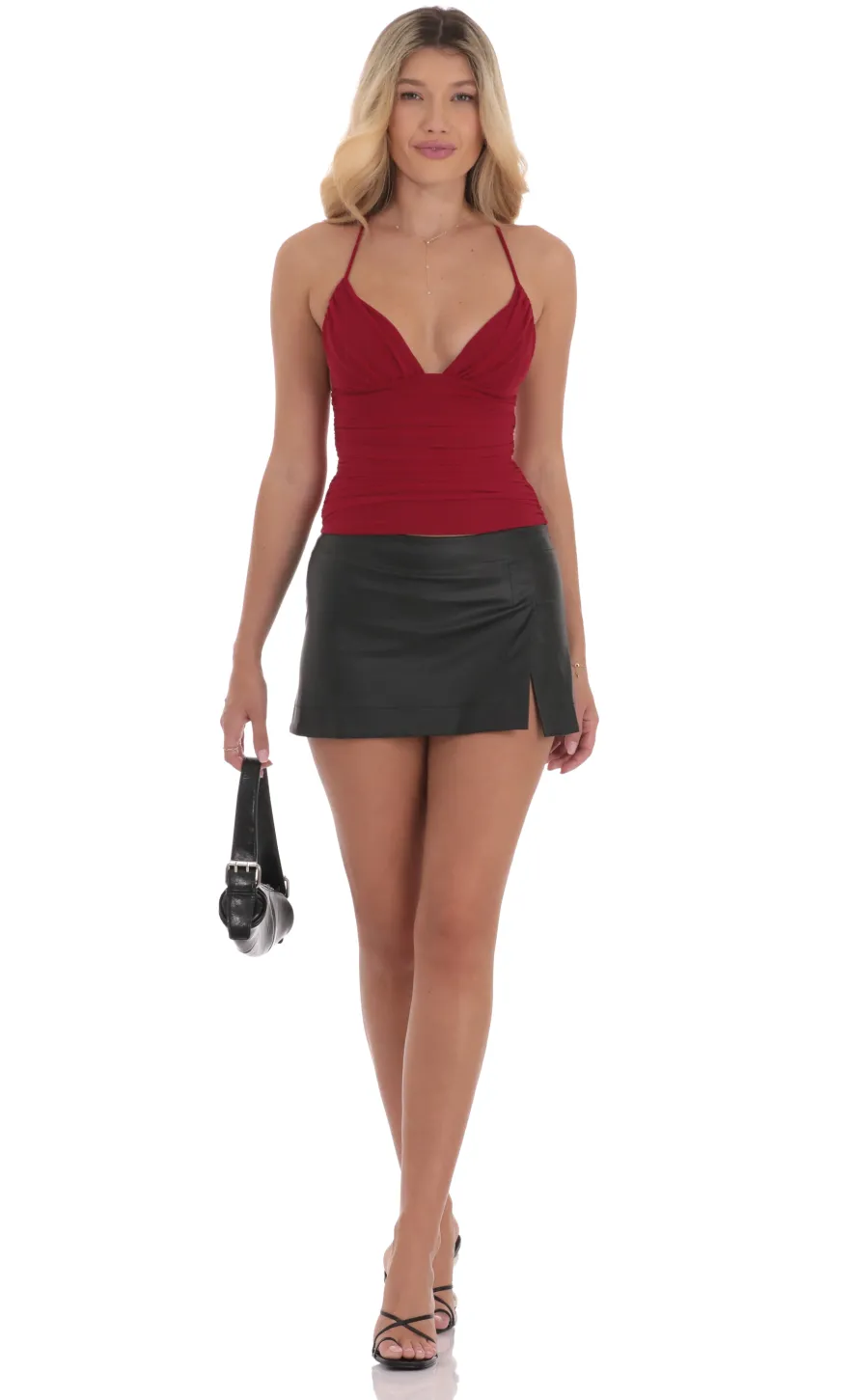 LUCY IN THE SKY Tops^Mesh V-Neck Top In Red