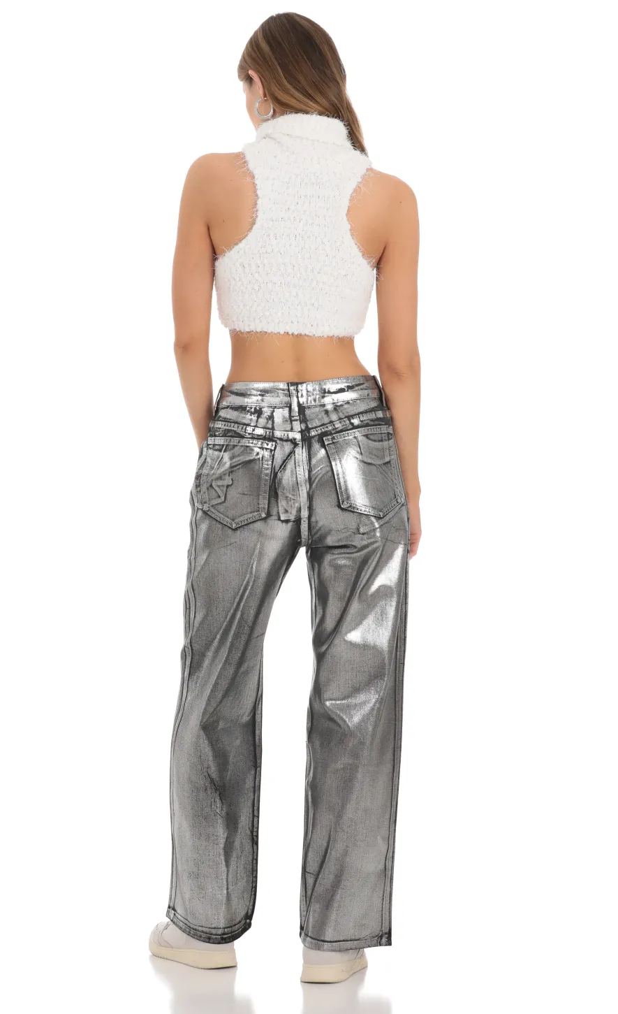 LUCY IN THE SKY Jeans^Metallic Foiled Black Jeans In Silver