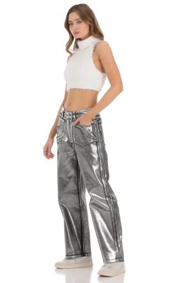 LUCY IN THE SKY Jeans^Metallic Foiled Black Jeans In Silver