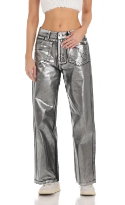 LUCY IN THE SKY Jeans^Metallic Foiled Black Jeans In Silver