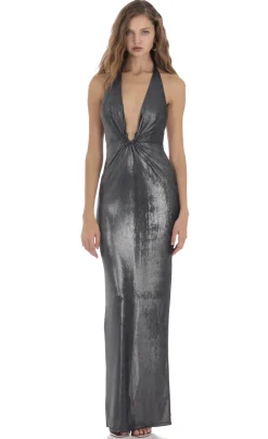 LUCY IN THE SKY Maxi Dresses^Metallic Plunge Neck Dress In Navy