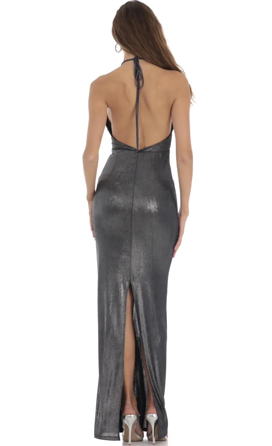 LUCY IN THE SKY Maxi Dresses^Metallic Plunge Neck Dress In Navy