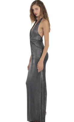 LUCY IN THE SKY Maxi Dresses^Metallic Plunge Neck Dress In Navy