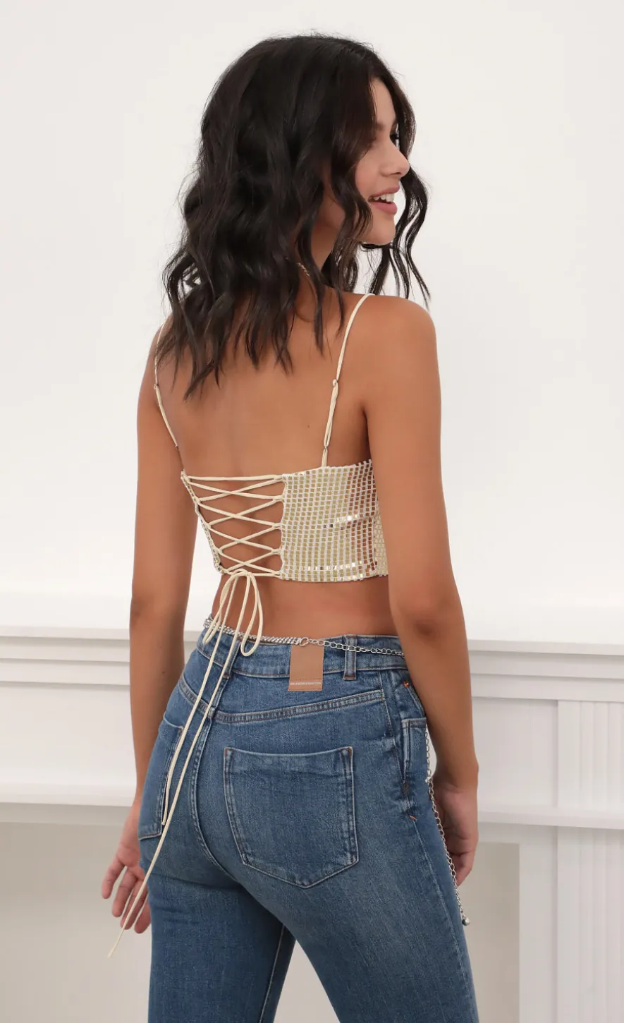 LUCY IN THE SKY Tops^Mirror Sequin Strappy Crop Top