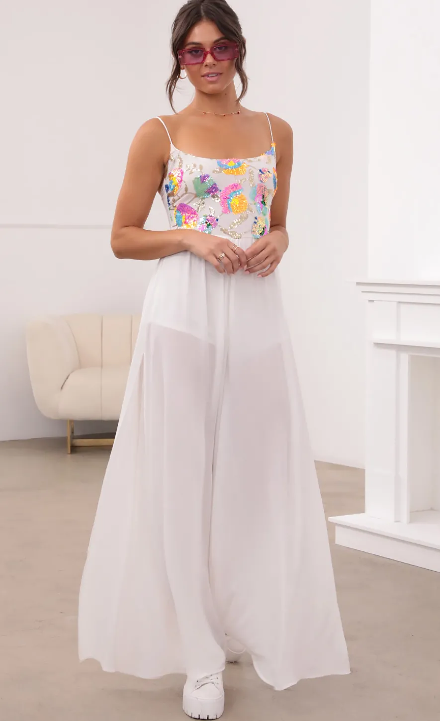 LUCY IN THE SKY Jumpsuits^Multicolor Sequin Jumpsuit In White