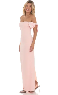 LUCY IN THE SKY Maxi Dresses^Off Shoulder Bow Sleeve Maxi Dress In Pink