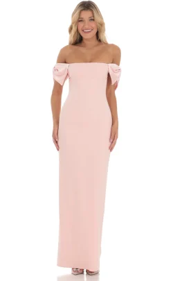 LUCY IN THE SKY Maxi Dresses^Off Shoulder Bow Sleeve Maxi Dress In Pink