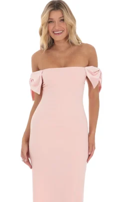 LUCY IN THE SKY Maxi Dresses^Off Shoulder Bow Sleeve Maxi Dress In Pink