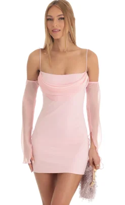 LUCY IN THE SKY Mini Dresses^Off Shoulder Cowl Neck Dress In Pink
