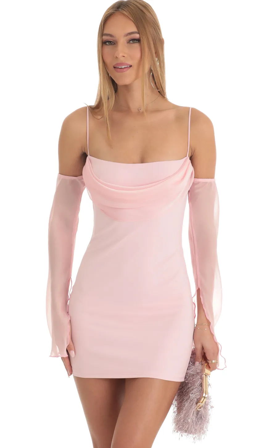 LUCY IN THE SKY Mini Dresses^Off Shoulder Cowl Neck Dress In Pink