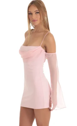 LUCY IN THE SKY Mini Dresses^Off Shoulder Cowl Neck Dress In Pink