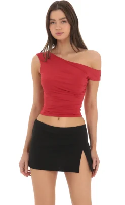 LUCY IN THE SKY Tops^Off Shoulder Crop Top In Red
