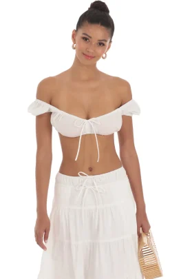 LUCY IN THE SKY Tops^Off Shoulder Crop Top In White