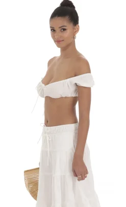 LUCY IN THE SKY Tops^Off Shoulder Crop Top In White