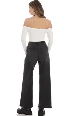 LUCY IN THE SKY Tops^Off Shoulder Crop Top In White