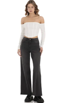 LUCY IN THE SKY Tops^Off Shoulder Crop Top In White