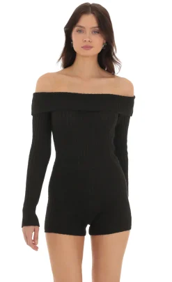 LUCY IN THE SKY Rompers^Off Shoulder Knit Romper In Black