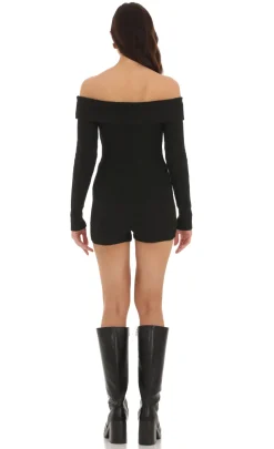 LUCY IN THE SKY Rompers^Off Shoulder Knit Romper In Black
