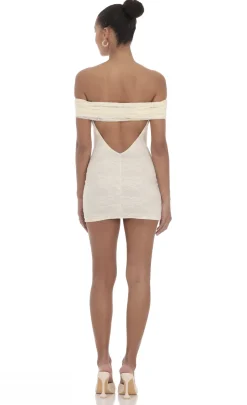 LUCY IN THE SKY Mini Dresses^Off Shoulder Lace Bodycon Dress In Cream