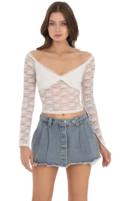 LUCY IN THE SKY Tops^Off Shoulder Lace Top In White