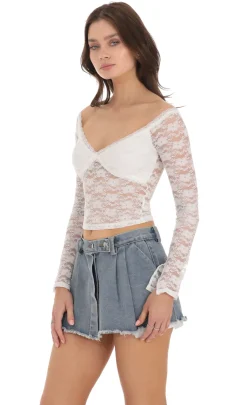 LUCY IN THE SKY Tops^Off Shoulder Lace Top In White