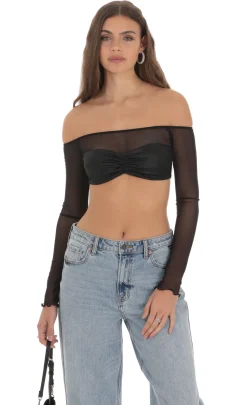 LUCY IN THE SKY Tops^Off Shoulder Mesh Top In Black