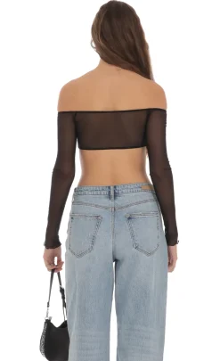 LUCY IN THE SKY Tops^Off Shoulder Mesh Top In Black