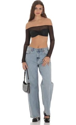 LUCY IN THE SKY Tops^Off Shoulder Mesh Top In Black