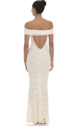 LUCY IN THE SKY Maxi Dresses^Off Shoulder Sheer Lace Maxi Dress In Cream