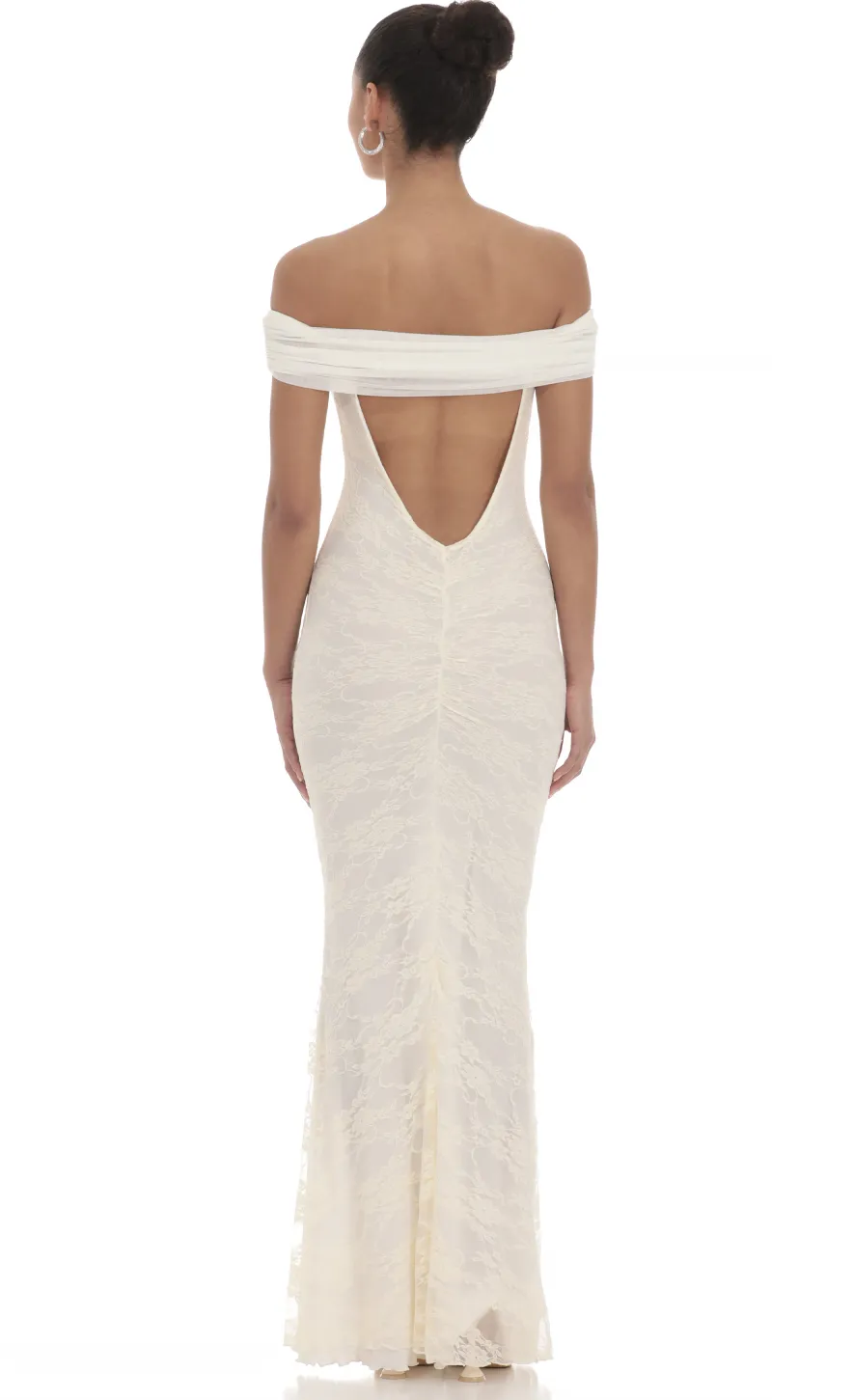 LUCY IN THE SKY Maxi Dresses^Off Shoulder Sheer Lace Maxi Dress In Cream