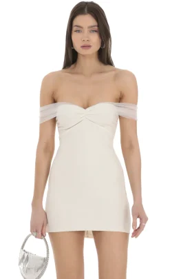 LUCY IN THE SKY Mini Dresses^Off Shoulder Tulle Bodycon Dress In White
