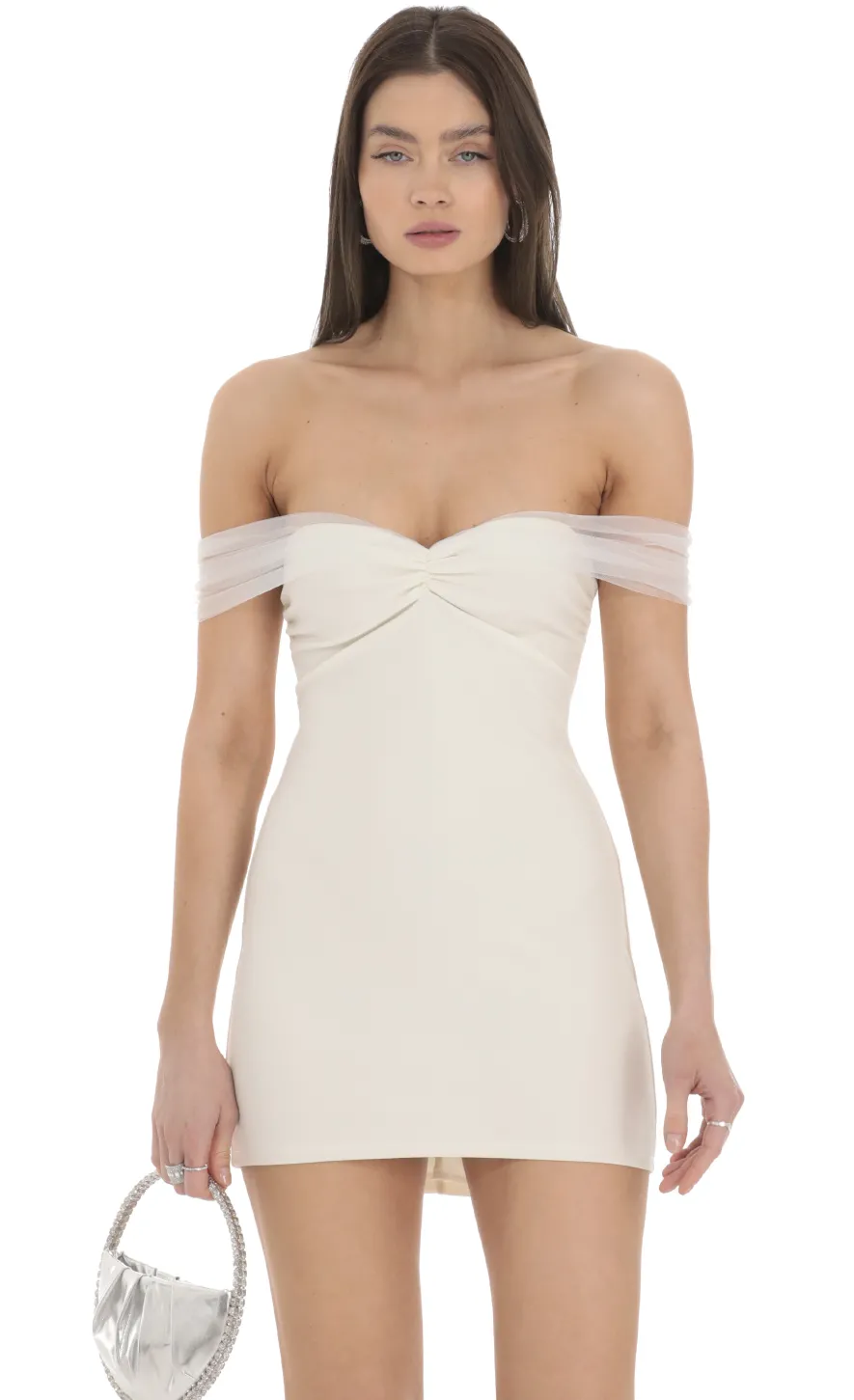 LUCY IN THE SKY Mini Dresses^Off Shoulder Tulle Bodycon Dress In White