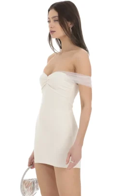 LUCY IN THE SKY Mini Dresses^Off Shoulder Tulle Bodycon Dress In White