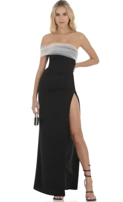 LUCY IN THE SKY Maxi Dresses^Off Shoulder Tulle Sleeve Maxi Dress In Black