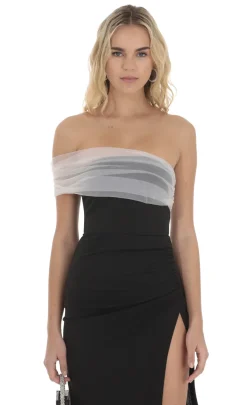 LUCY IN THE SKY Maxi Dresses^Off Shoulder Tulle Sleeve Maxi Dress In Black