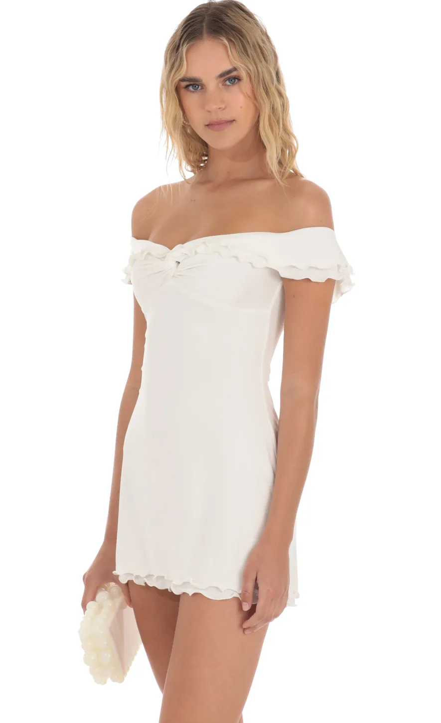 LUCY IN THE SKY Mini Dresses^Off Shoulder Twist Dress In White