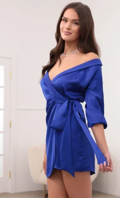 LUCY IN THE SKY Mini Dresses^Off Shoulder Wrap Dress In Royal Blue
